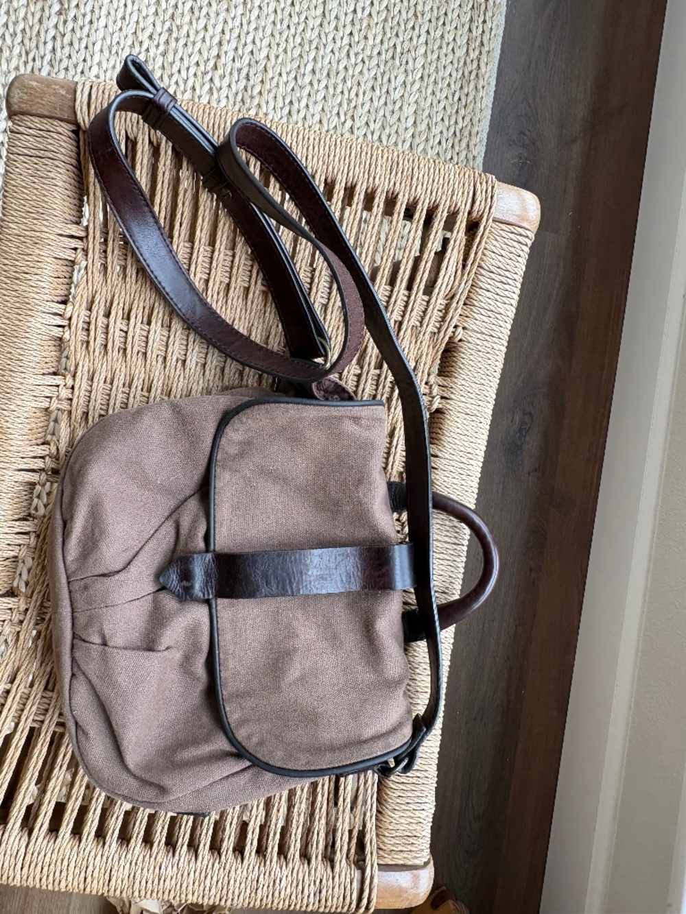 Duluth Trading Co Brown Canvas Leather Crossbody Purse Handbag Convertible Bag